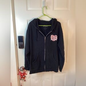 Sad Boyz by Junior H Heart Black Zip-Up Hoodie